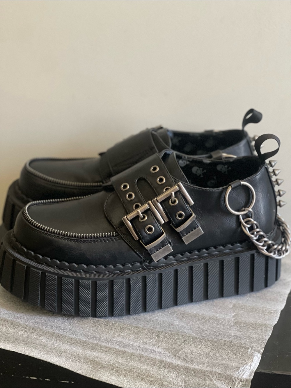 T.U.K Platform Creeper Shoes with Silver Buckles & Chain